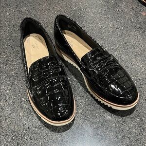 Clarks Black Patent Croc-Embossed Loafers